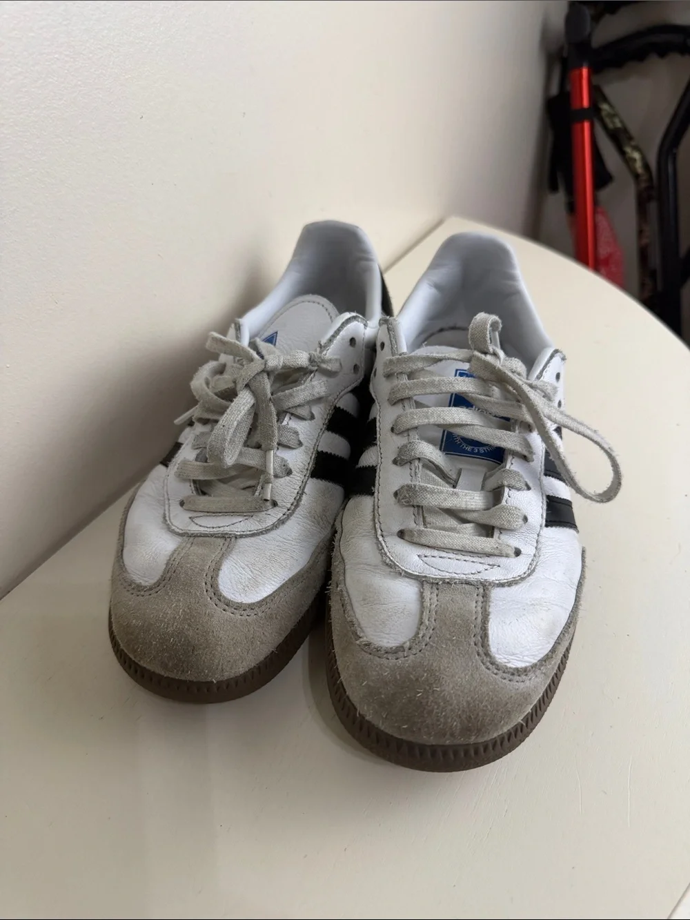 (2292) Adidas White and Black Samba Sneakers with Gum Sole, Size: 6.5